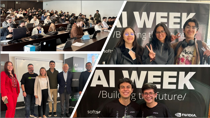 AI Week 2025 Hackathon — participants (top left), organizing committee (bottom left), winning teams (right)